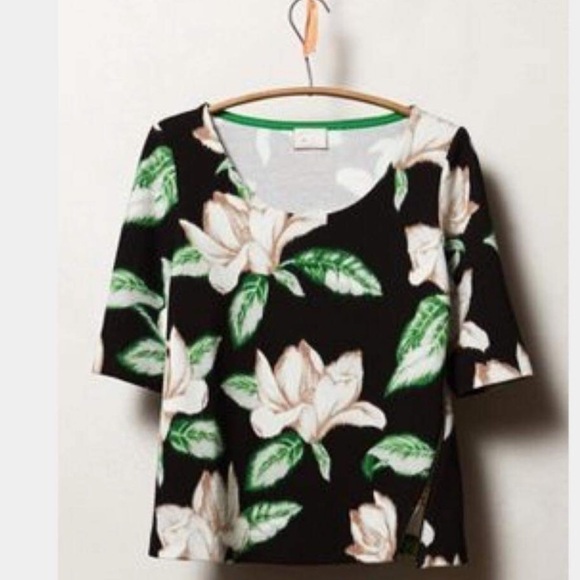 ANTHROPOLOGIE-POSTMARK-FLORAL Side Zip Crop Blouse - Picture 2 of 9